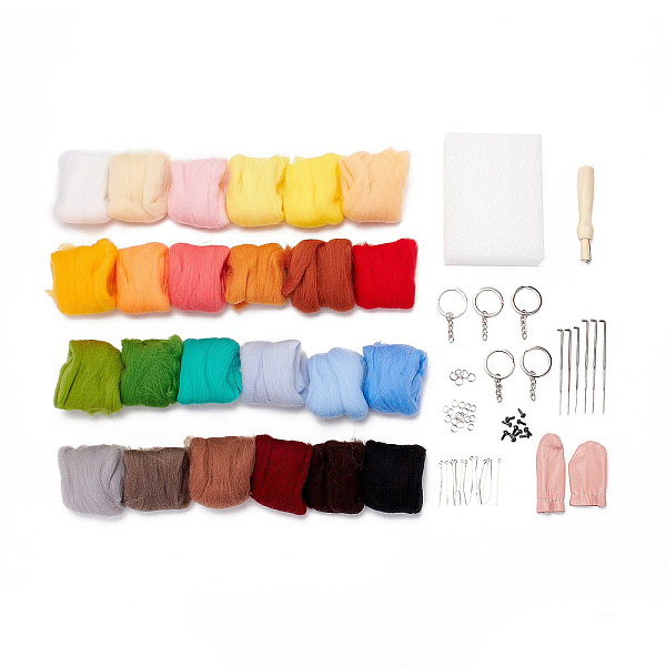 PandaHall DIY Needle Felting Tools Set, with Iron Needles, Foam Chassis, Leather Figerstalls, Keychain Clasps, Open Jump Rings, Eye Pins...