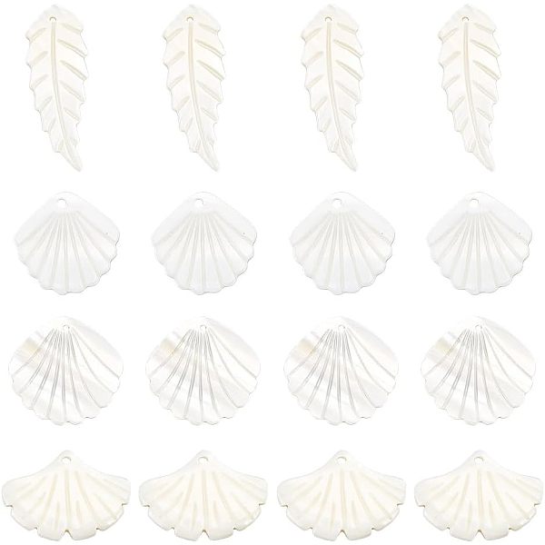 

PandaHall ARRICRAFT 16Pcs 4 Styles Natural Shell Pendants, Leaf & Shell Shape Charms, Seashell Color, 16~35x13~28x1~2mm, Hole: 1~1.2mm...