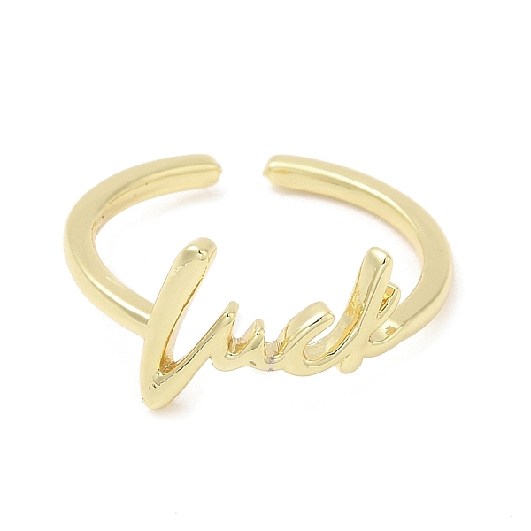 

PandaHall Rack Plating Brass Open Cuff Ring, Long-Lasting Plated, Cadmium Free & Lead Free, Word Luck, Real 18K Gold Plated, Inner Diameter...