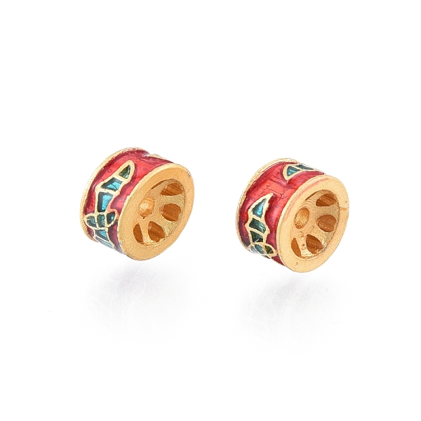 

PandaHall Alloy Enamel Beads, Matte Gold Color, Column with Copper Coin & Bat, FireBrick, 6x3.5mm, Hole: 1.2mm Alloy+Enamel Column Red