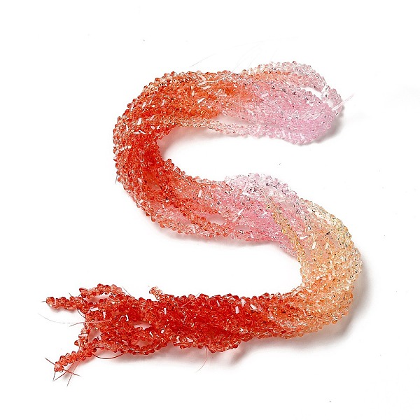 

PandaHall Transparent Glass Bead Strands, Segmented Multi-color Beads, Triangle, Orange Red, 4.5x4x3.5mm, Hole: 1mm, about 134~137pcs/strand...