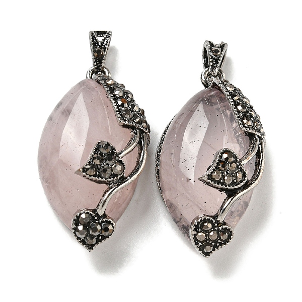 

PandaHall Natural Rose Quartz Horse Eye Pendants, Rack Plating Alloy Rhinestone Heart Leaf Charms, Antique Silver, Cadmium Free & Lead Free...