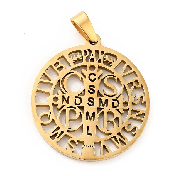 

PandaHall 201 Stainless Steel Pendant, Saint Benedict Medal, with Word CssmlNdsmd, Golden, 32.5x29.5x1.7mm, Hole: 7x4mm 201 Stainless Steel...
