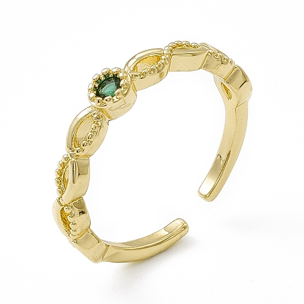 

PandaHall Green Cubic Zirconia Flat Round Open Cuff Ring, Rack Plating Brass Jewelry for Women, Cadmium Free & Lead Free, Real 18K Gold...