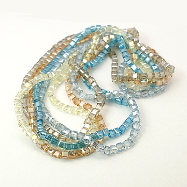 

PandaHall Electroplate Glass Beads Strands, Faceted, Cube, Mixed Color, 4x4x4mm, Hole: 1mm, about 100pcs/strand, 16.9 inch Glass Cube..., Multicolor