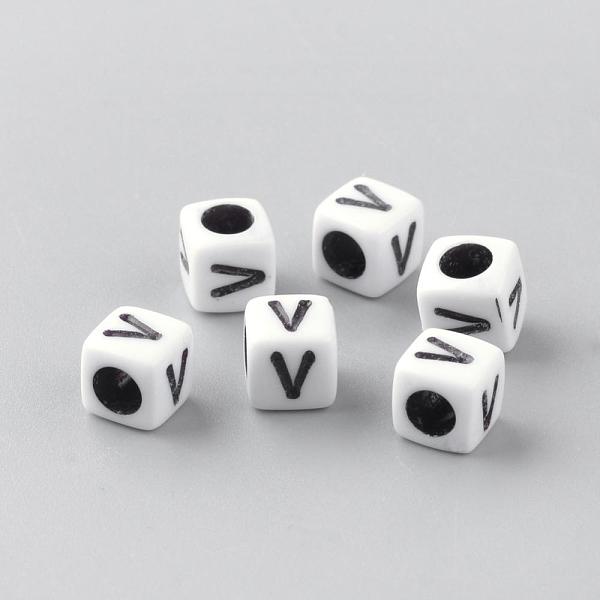 

PandaHall Opaque Acrylic Beads, Letter Style, Cube, Letter.V, 6x6x6mm, Hole: 3mm, about 3000pcs/500g Acrylic Letter V