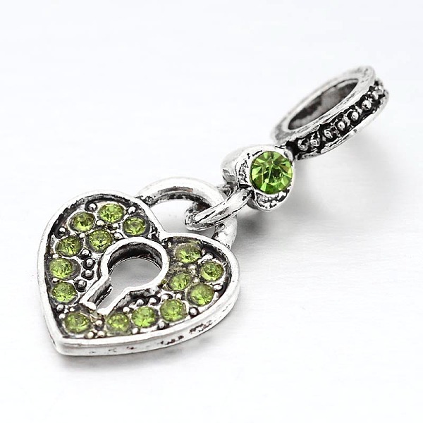 

PandaHall Large Hole Heart Lock Alloy Rhinestone European Dangle Charms, Antique Silver, Peridot, 25mm, Hole: 5mm Alloy+Rhinestone Heart..., Green