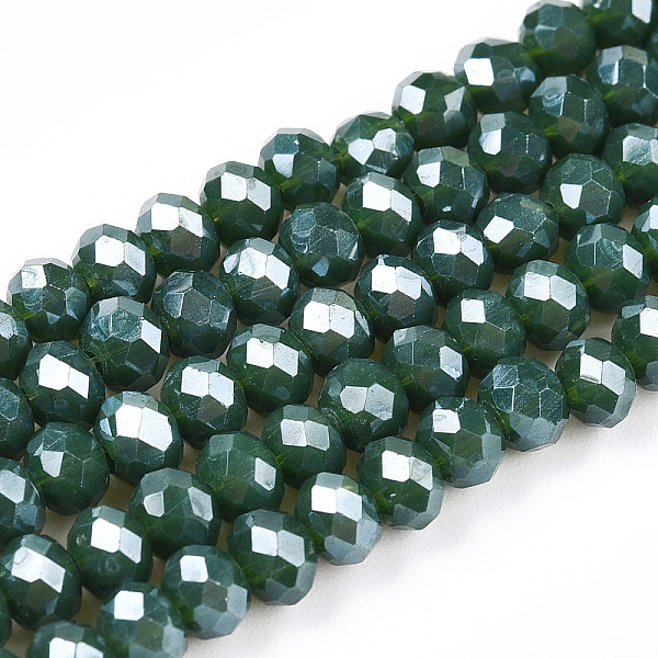 

PandaHall Electroplate Glass Beads Strands, Pearl Luster Plated, Faceted, Rondelle, Dark Green, 4x3mm, Hole: 0.4mm, about 113~115pcs/strand...
