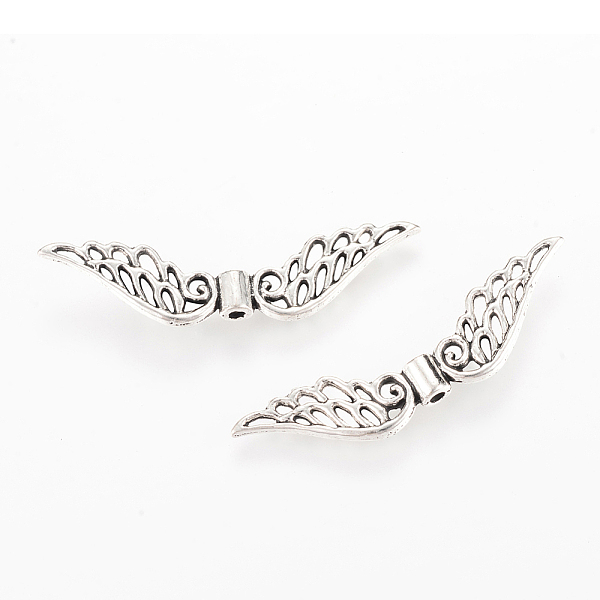 

PandaHall Tibetan Style Alloy Beads, Wing, Cadmium Free & Lead Free, Antique Silver, 10x42x4mm, Hole: 1.5mm, about 620pcs/1000g Alloy Wing