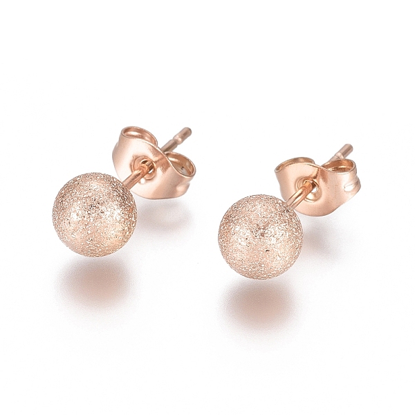 

PandaHall Ion Plating(IP) 304 Stainless Steel Stud Earrings, Ball Stud Earrings, Textured, with Earring Backs, Rose Gold, 17x6mm, Pin: 0.8mm...
