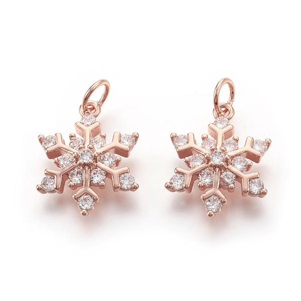 

PandaHall Brass Micro Pave Cubic Zirconia Pendants, Lead Free & Cadmium Free & Nickel Free, Snowflake, Real Rose Gold Plated, 13x17x4mm..., Clear
