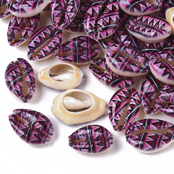 

PandaHall Printed Natural Cowrie Shell Beads, No Hole/Undrilled, with Triangle Pattern, Purple, 18~21x12~15x7mm Cowrie Shell Shell Shape...