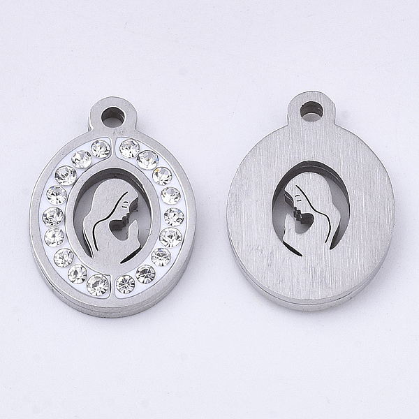 

PandaHall 201 Stainless Steel Pendants, with Polymer Clay Crystal Rhinestone, for Religion, Oval with Cross, Stainless Steel Color..., Clear