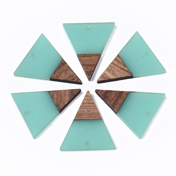 

PandaHall Transparent Resin & Walnut Wood Pendants, Triangle, Turquoise, 37x31x3.5mm, Hole: 1.8mm Resin+Wood Triangle Green
