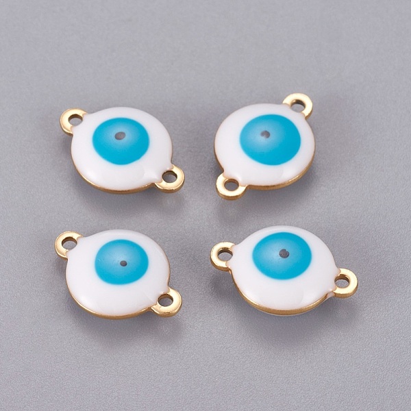 

PandaHall Ion Plating(IP) 304 Stainless Steel Enamel Links connectors, Flat Round with Evil Eye, Golden, White, 14.5x10x4.5mm, Hole: 1.4mm...