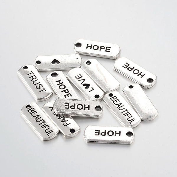 

PandaHall Tibetan Style Alloy Rectangle with Word Pendants, Cadmium Free & Lead Free, Antique Silver, 8x21x2mm, Hole: 2mm Alloy Rectangle