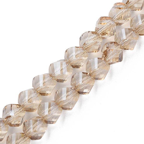 

PandaHall Electroplate Transparent Glass Beads Strands, Faceted, Nuggets, Wheat, 8x7mm, Hole: 1.4mm, about 72pcs/strand, 20.08 inch(51cm)..., Orange