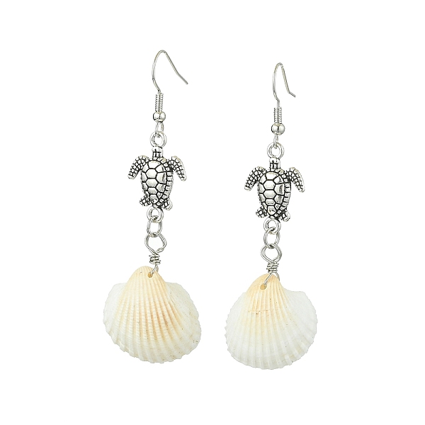 

PandaHall Alloy Turtle Dangle Earrings, Natural Shell Drop Earrings, Antique Silver, 53x18mm Shell Turtle