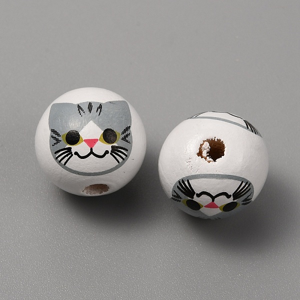

PandaHall Printed Cat Wood European Beads, Large Hole Bead, Round, Gray, 16x15mm, Hole: 4mm Wood Cat Shape Gray