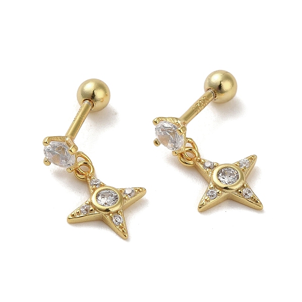 

PandaHall 925 Sterling Silver Micro Pave Cubic Zirconia Earrings for Women, Star, Golden, 14x7.5mm Cubic Zirconia Star