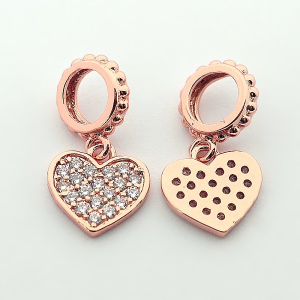 

PandaHall Brass Micro Pave Cubic Zirconia Large Hole European Dangle Heart Charms, Cadmium Free & Nickel Free & Lead Free, Real Rose Gold..., Clear