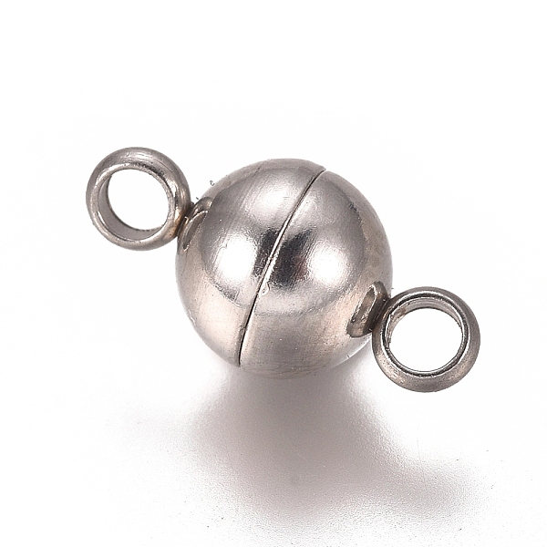 

PandaHall 201 Stainless Steel Magnetic Clasps with Loops, Round, Stainless Steel Color, 11.5x6mm, Hole: 2mm 201 Stainless Steel Round