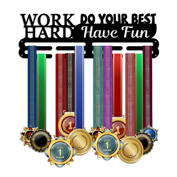 

PandaHall Sports Theme Iron Medal Hanger Holder Display Wall Rack, with Screws, Word, 150x400mm Iron Word
