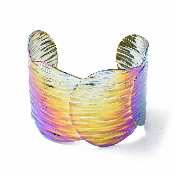 

PandaHall Ion Plating(IP) 304 Stainless Steel Wide Open Cuff Bangle for Women, Rainbow Color, Inner Diameter: 2-1/8x2-1/2 inch(5.25cmx6.2cm)...