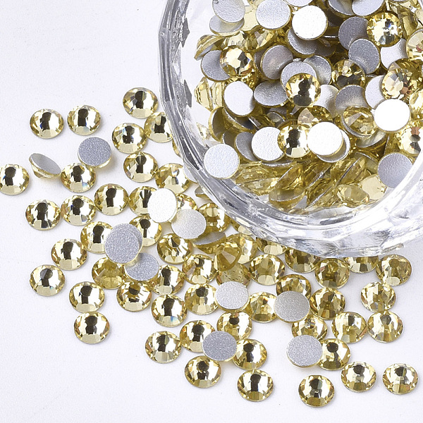 

PandaHall Glass Rhinestone Flat Back Cabochons, Back Plated, Faceted, Half Round, Jonquil, SS4, 1.5~1.6x1mm, about 1440pcs/bag Glass..., Yellow