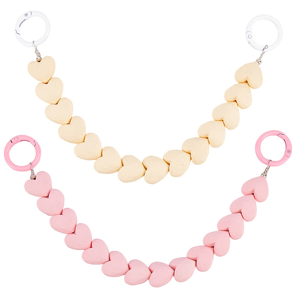 2Pcs 2 Colors Plastic Heart Beaded Bag Extension Chains with Iron Ring Clasps