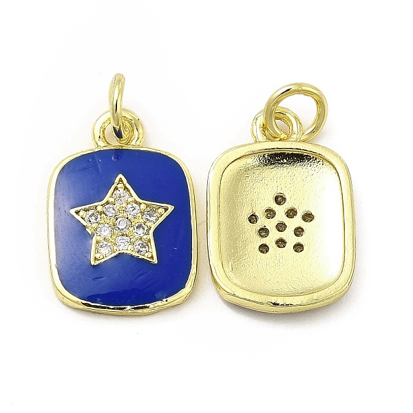 

PandaHall Brass Micro Pave Cubic Zirconia Pendants, with Enamel & Jump Ring, Rectangle with Star Charm, Golden, Blue, 16x11x2mm, Hole: 2.5mm...