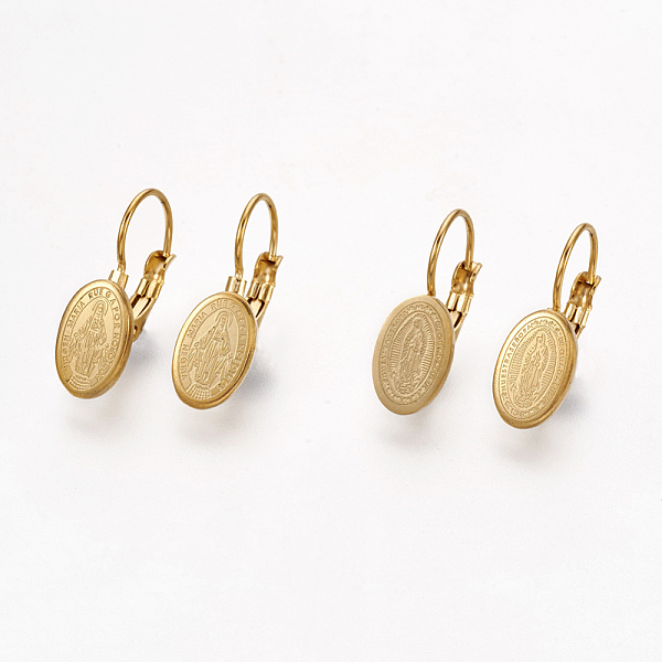 

PandaHall 304 Stainless Steel Hoop Earrings, Hypoallergenic Earrings, Oval with Virgin Mary, Golden, 20~23mm, Pin: 0.8mm 304 Stainless Steel...