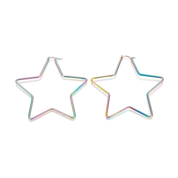 

PandaHall 304 Stainless Steel Hoop Earrings, Hypoallergenic Earrings, Star, Rainbow Color, 72.5x74x2mm, 12 Gauge, Pin: 1x0.6mm 304 Stainless...