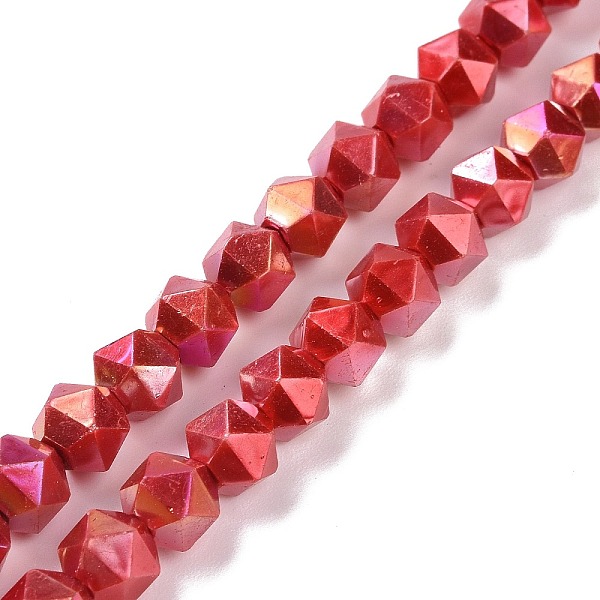 

PandaHall Glass Pearl Beads Strands, Faceted, Polygon, Red, 7.5x7.5mm, Hole: 1mm, about 49pcs/strand, 14.09 inch(35.8cm) Glass Polygon Red