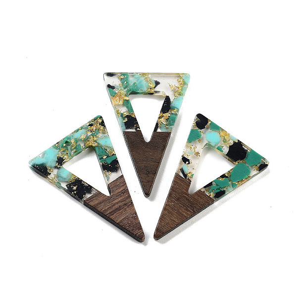 

PandaHall Walnut Wood Pendants, Resin and Gold foil, Triangle, Teal, 45x30x3.5mm, Hole: 2mm Wood Triangle Cyan
