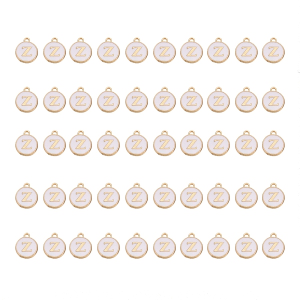 

PandaHall Golden Plated Alloy Charms, with Enamel, Enamelled Sequins, Flat Round, White, Letter.Z, 14x12x2mm, Hole: 1.5mm, 50pcs/Box...