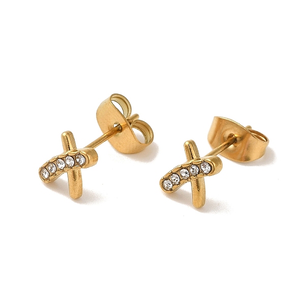 

PandaHall 304 Stainless Steel Crystal Rhinestone Stud Earrings for Women, Golden, Letter X, 6.5x5.5mm 304 Stainless Steel Letter X Clear