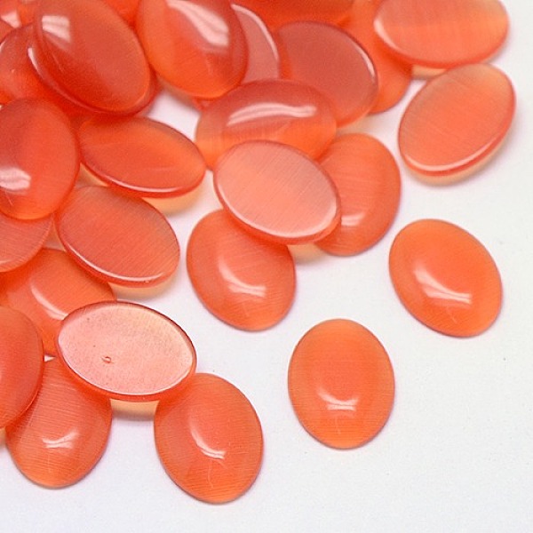

PandaHall Cat Eye Cabochons, Oval, Coral, 10x8x2.5mm Glass Oval Red