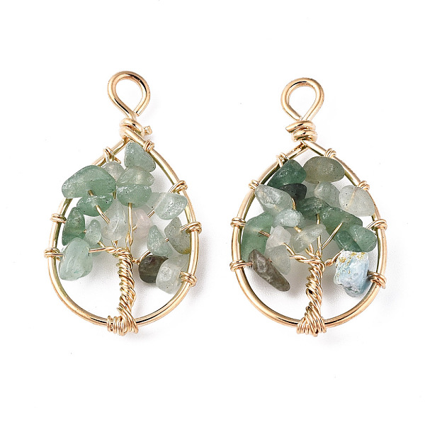 

PandaHall Natural Green Aventurine Pendants, Golden Tone Brass Wire Wrapped, Tree, Oval, 39.5~40.5x21.5~22.5x5.5~6.5mm, Hole: 4mm Green...