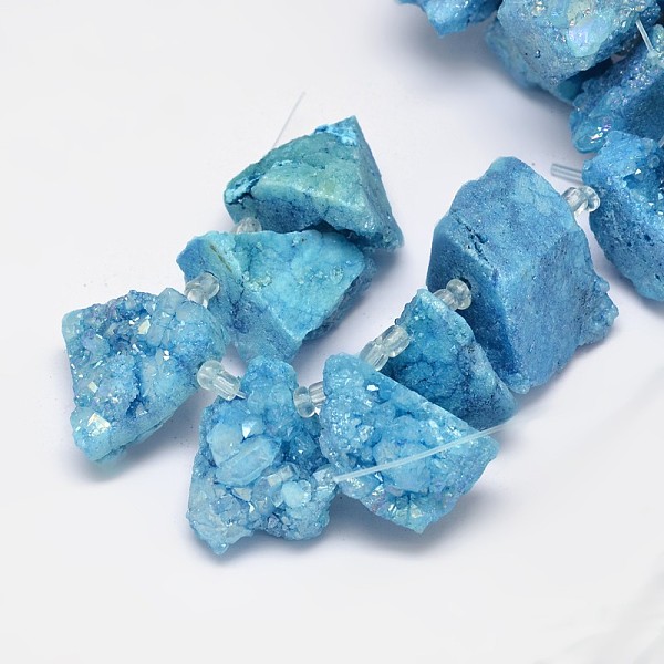 

PandaHall Dyed Nuggets Natural Electroplated Quartz Crystal Beads Strands, AB Color, Sky Blue, 15~20x20~25mm, Hole: 1mm, about 7~8pcs/strand...