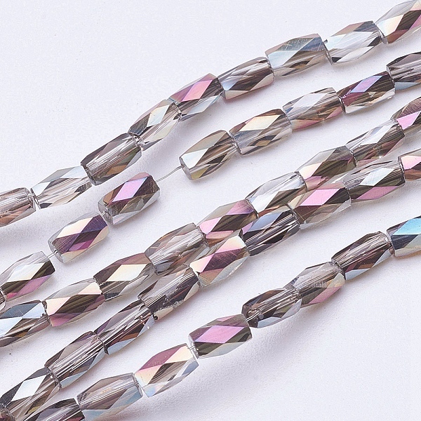 

PandaHall Electroplate Transparent Glass Beads Strands, Half Rinbow Plated, Faceted, Column, Thistle, 5x3mm, Hole: 0.5mm, about..., Purple