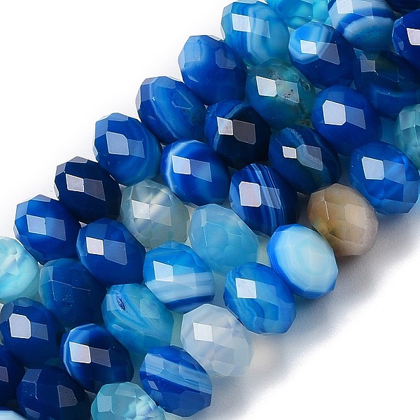 

PandaHall Natural Banded Agate/Striped Agate Beads Strands, Dyed & Heated, Faceted Rondelle, Blue, 6x4mm, Hole: 1mm, about 93pcs/strand...