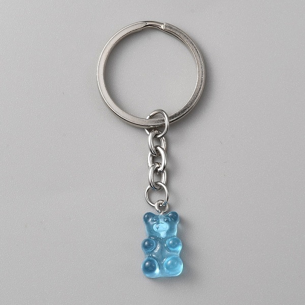 

PandaHall Candy Color Transparent Bear Resin Pendant Keychain, for Keychain Mobile Phone Car Key Bag Pendant Decoration, Deep Sky Blue...
