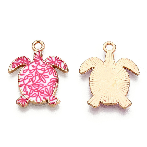 

PandaHall Printed Alloy Pendants, Light Gold, Tortoise Charm, Cerise, 21.5x18x1.5mm, Hole: 1.8mm Alloy Flower Red