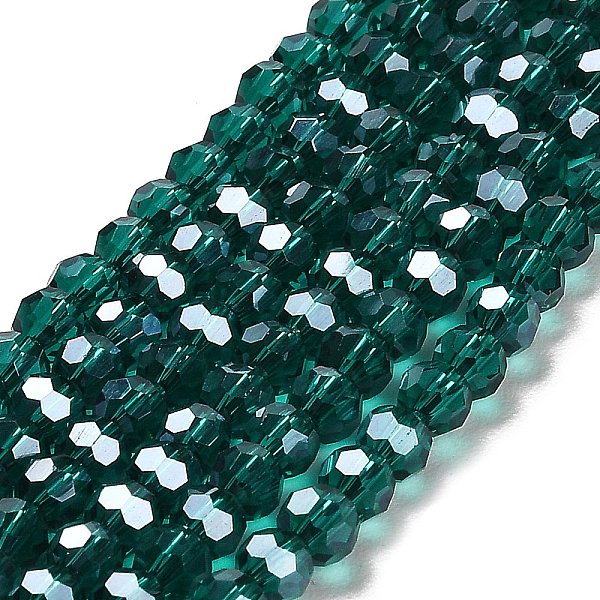 

PandaHall Faceted(32 Facets) Electroplate Glass Bead Strands, Pearl Luster Plated, Round, Teal, 4mm, Hole: 0.5mm; about 100pcs/strand; 14.2..., Cyan