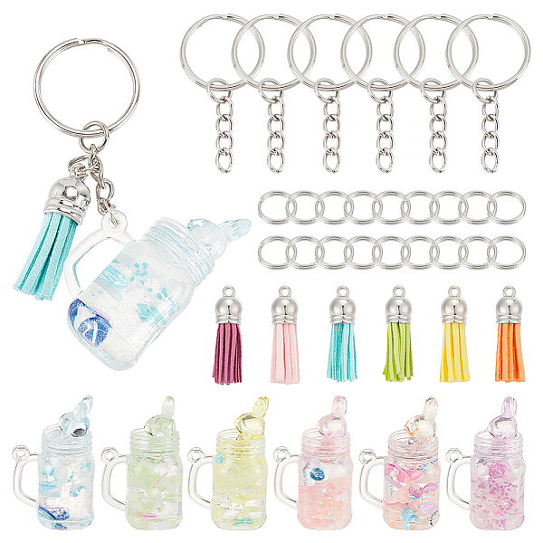 

PandaHall OLYCRAFT 48Pcs Juice Tea Charm Pendants Making Kit Rabbit Juice Keychain Rabbit Cup Pendants with Tassels Keychain Rings Mini..., Multicolor