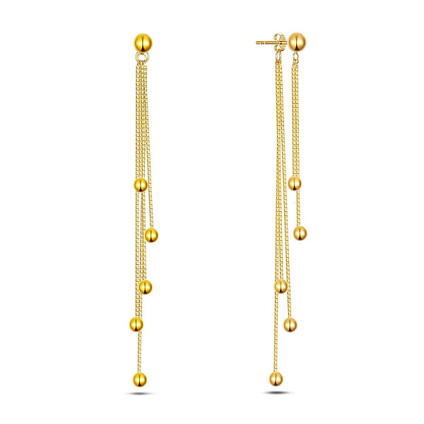 

PandaHall SHEGRACE 925 Sterling Silver Dangle Stud Earrings, with Ear Nuts, Box Chain and Ball Charms, Golden, 94mm Sterling Silver