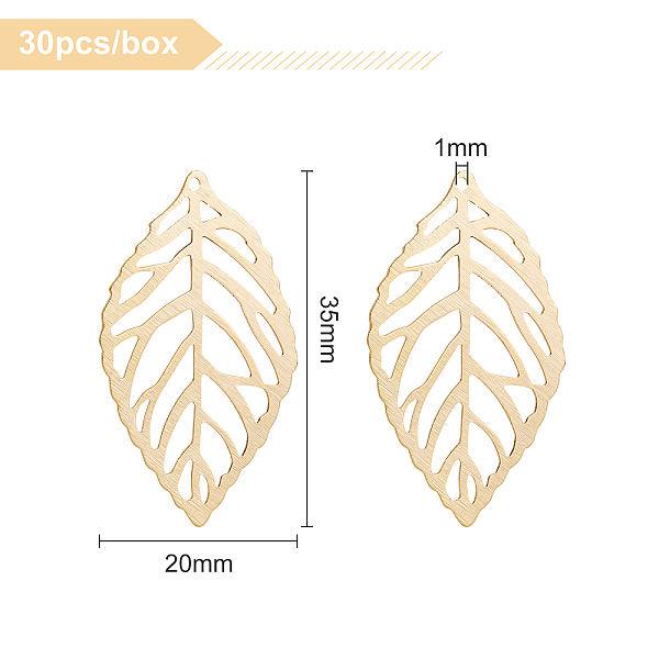 BENECREAT 30Pcs 24K Gold Plated Hollow Filigree Leaf Charms Tree Metal Leaf Crafts Pendant For Jewelry Making DIY Craft Earring Accessories