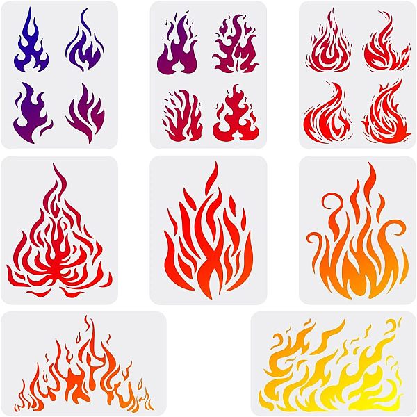 

PandaHall PET Hollow Out Drawing Painting Stencils Sets, for DIY Scrapbook, Photo Album, Fire Pattern, 29.7x21cm, 8pcs/set Plastic Others