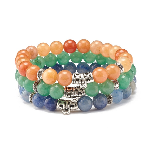 

PandaHall 3Pcs 3 Colors Natural Aventurine Round Beaded Stretch Bracelets Set with Curved Tube, Gemstone Jewelry for Women, Mixed Color..., Multicolor